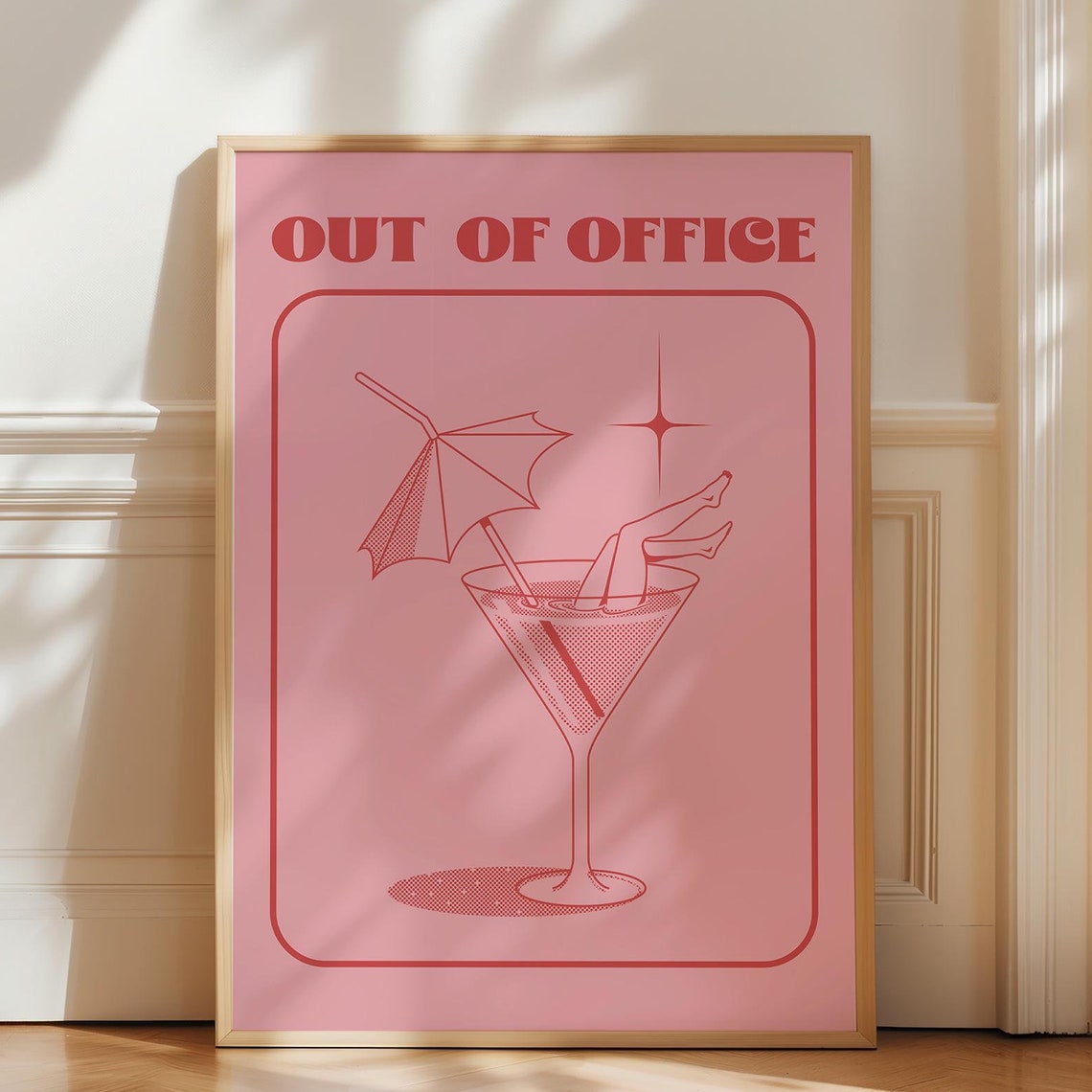 Out Of Office Retro Pink Martini Girl Fun Vacation Wall Poster