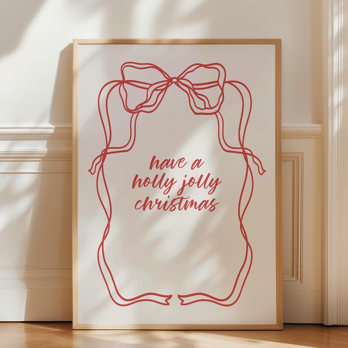 Have A Holly Jolly Christmas Red Ribbon Bow Line Art Wall Art