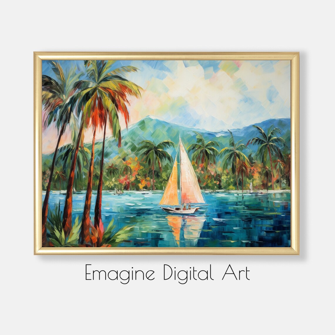 Tropical Sailboat Impressionist Wall Art Print