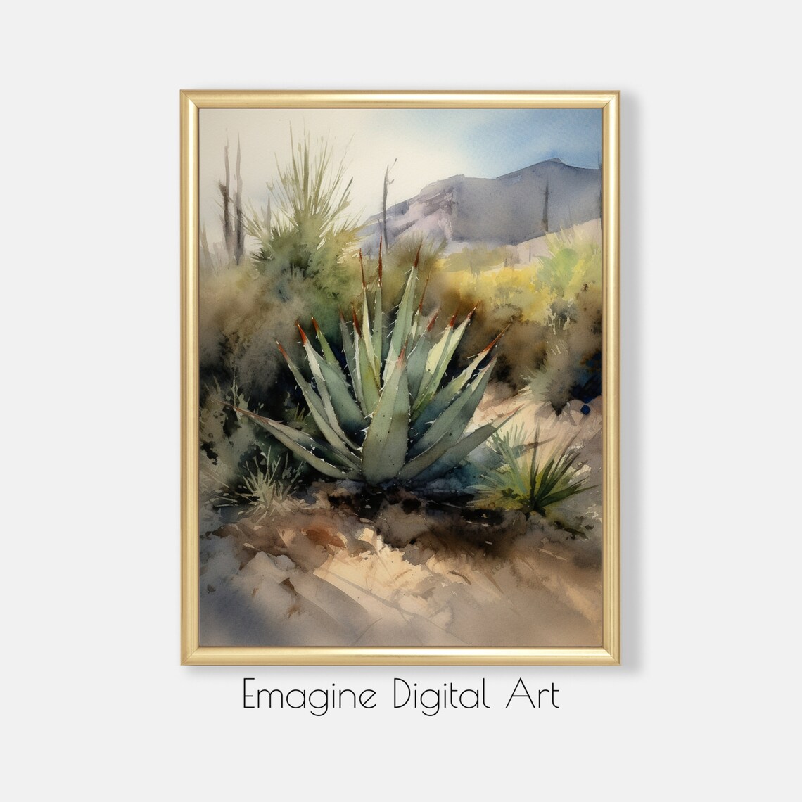 Southwest Agave Desert Botanical Watercolor Cactus Landscape Poster