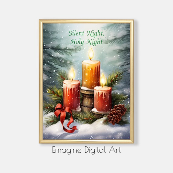 Silent Night Holy Night Christmas Candles in Snowfall Poster