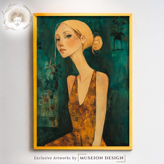Abstract Blonde Woman Portrait Midcentury Boho Wall Art