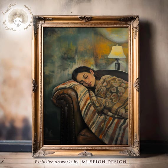 Sleeping Woman Art Print Vintage Oil Painting Style