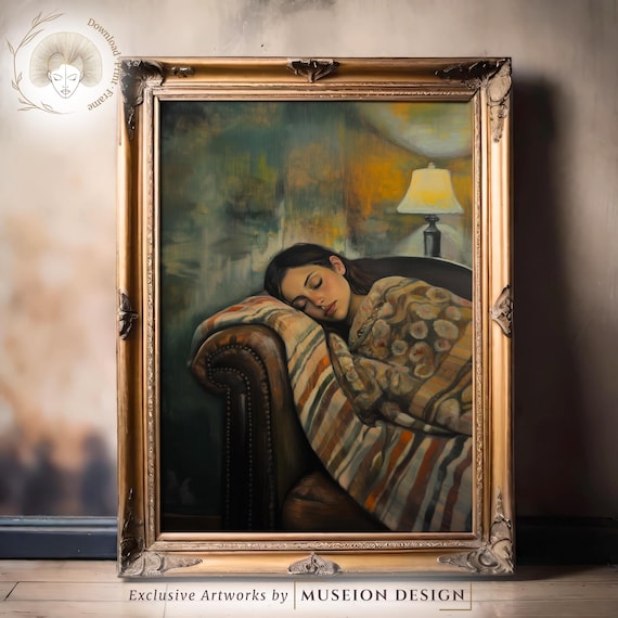 Sleeping Woman Vintage Oil Painting Style Romantic Sofa Portrait Poster