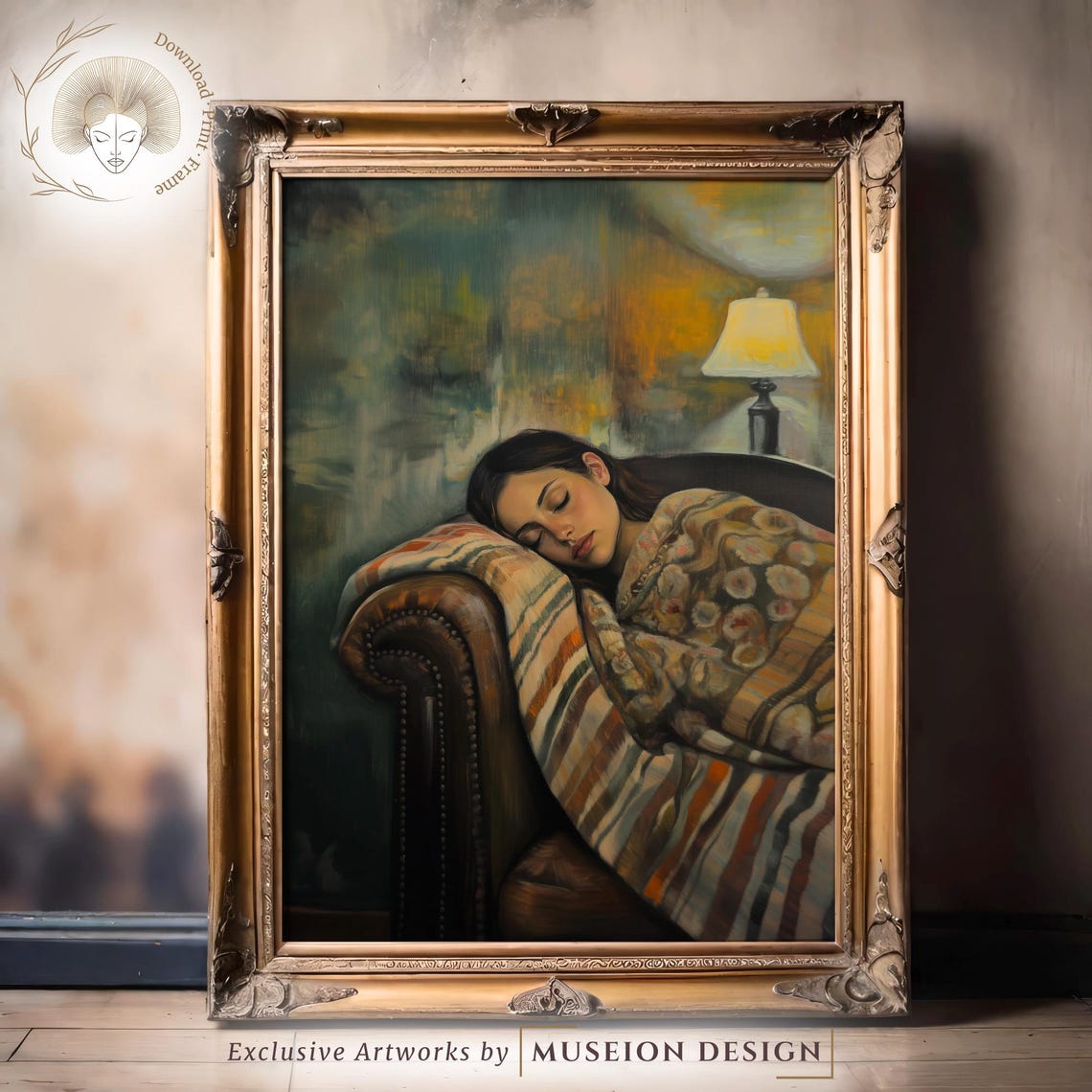 Sleeping Woman Art Print Vintage Oil Painting Style
