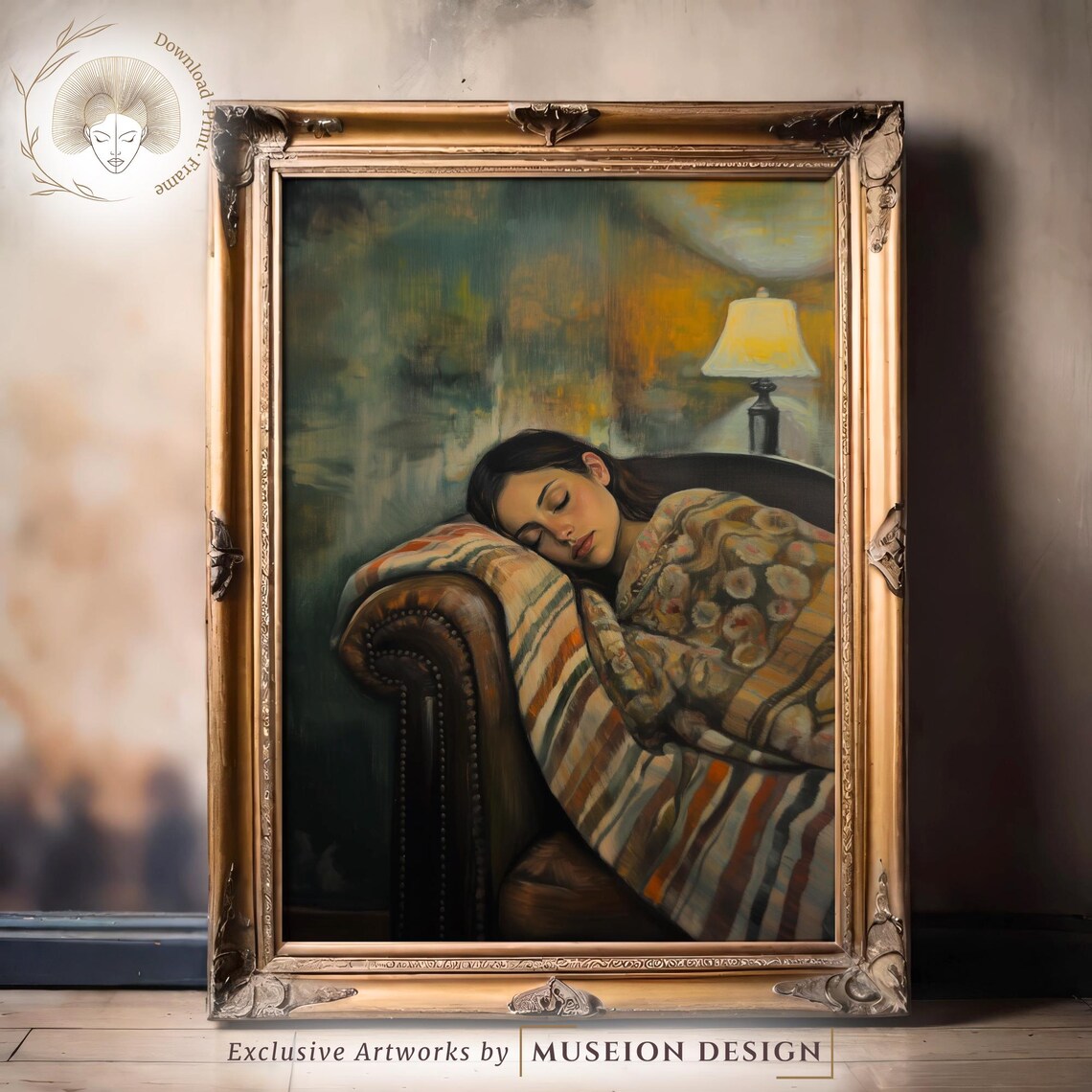 Sleeping Woman Vintage Oil Painting Style Romantic Sofa Portrait Poster