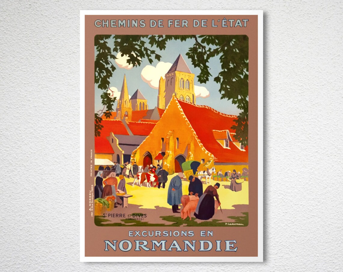 Excursions en Normandie Market Scene French Railway Travel Poster - Image 2
