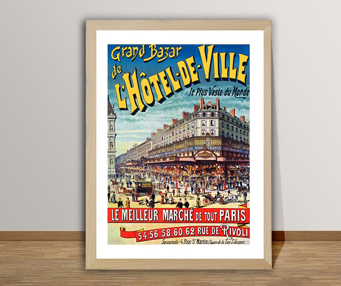 Grand Bazar de lHotel de Ville Vintage Paris Department Store Poster