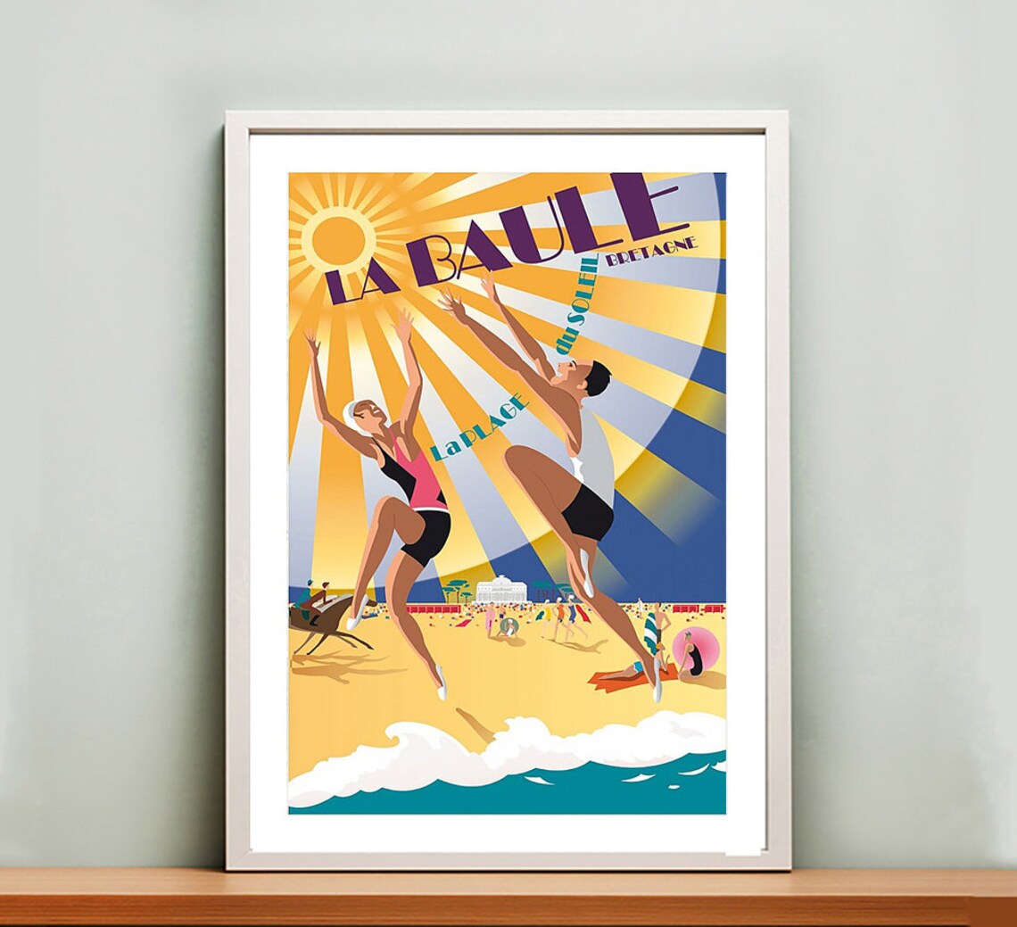 La Baule Bretagne Plage du Soleil Art Deco Beach Travel Poster - Image 2