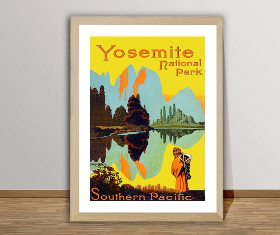 Yosemite National Park Southern Pacific Vintage Railroad Sunset Poster