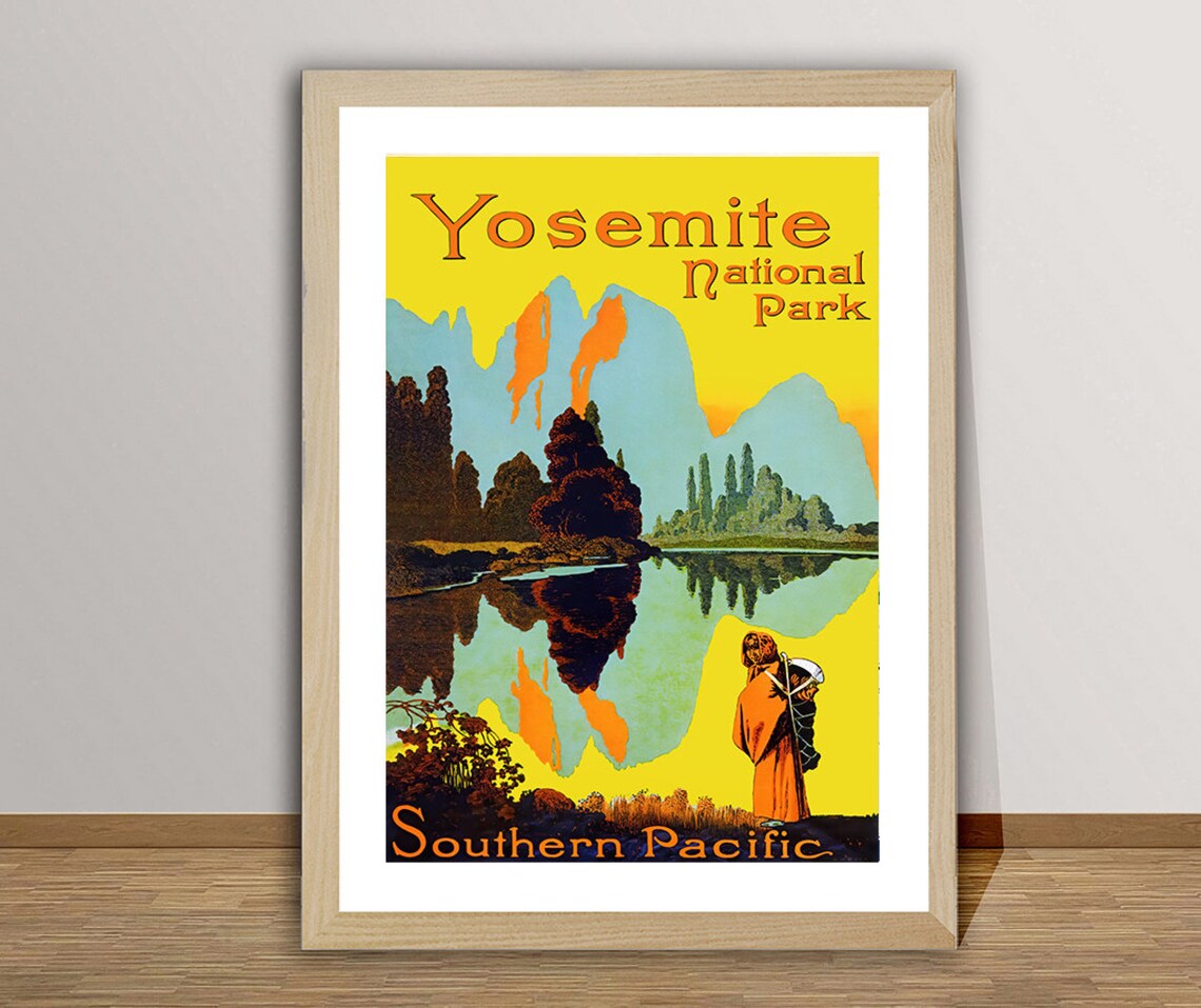 Yosemite National Park Southern Pacific Vintage Railroad Sunset Poster