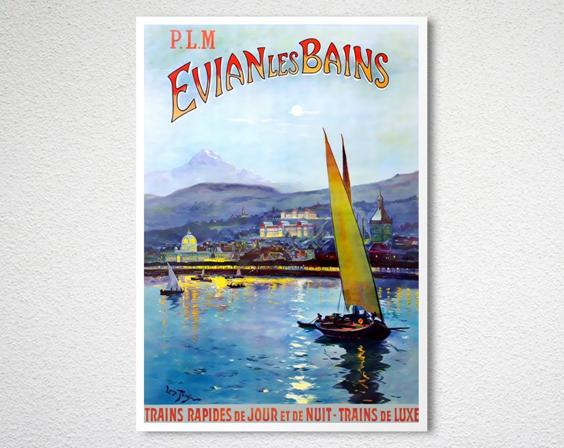 Evian les Bains PLM Lake Geneva Sailing Vintage Travel Poster - Image 2