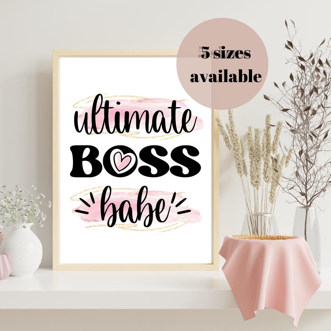 Ultimate Boss Babe Pink Brushstroke Motivational Girl Boss Quote Poster - Image 3