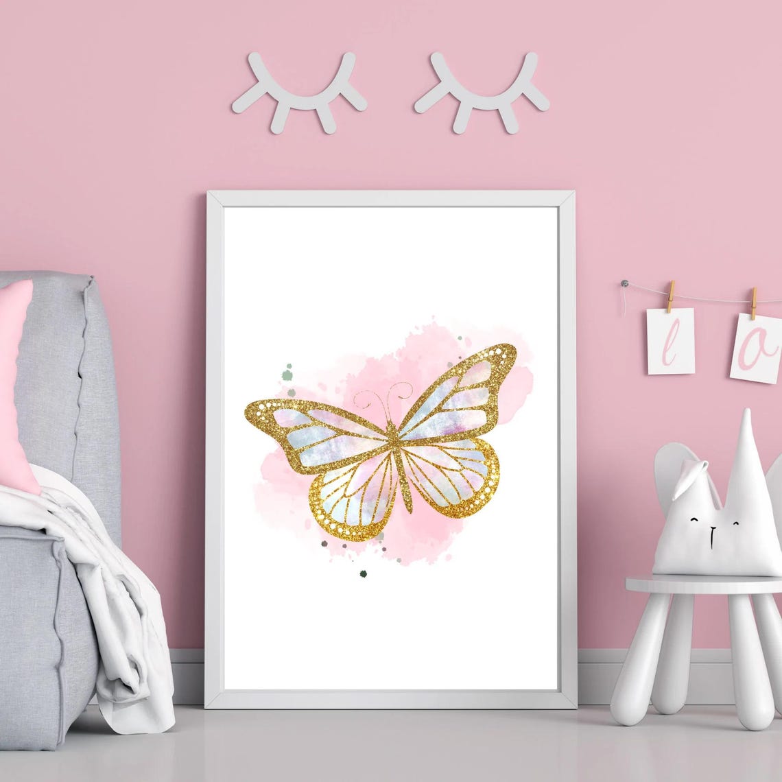 Gold Butterfly Wall Art Watercolor Butterfly Poster Girl Bedroom Wall Decor Girl Nursery Art Print Teen Room Decor - Image 2