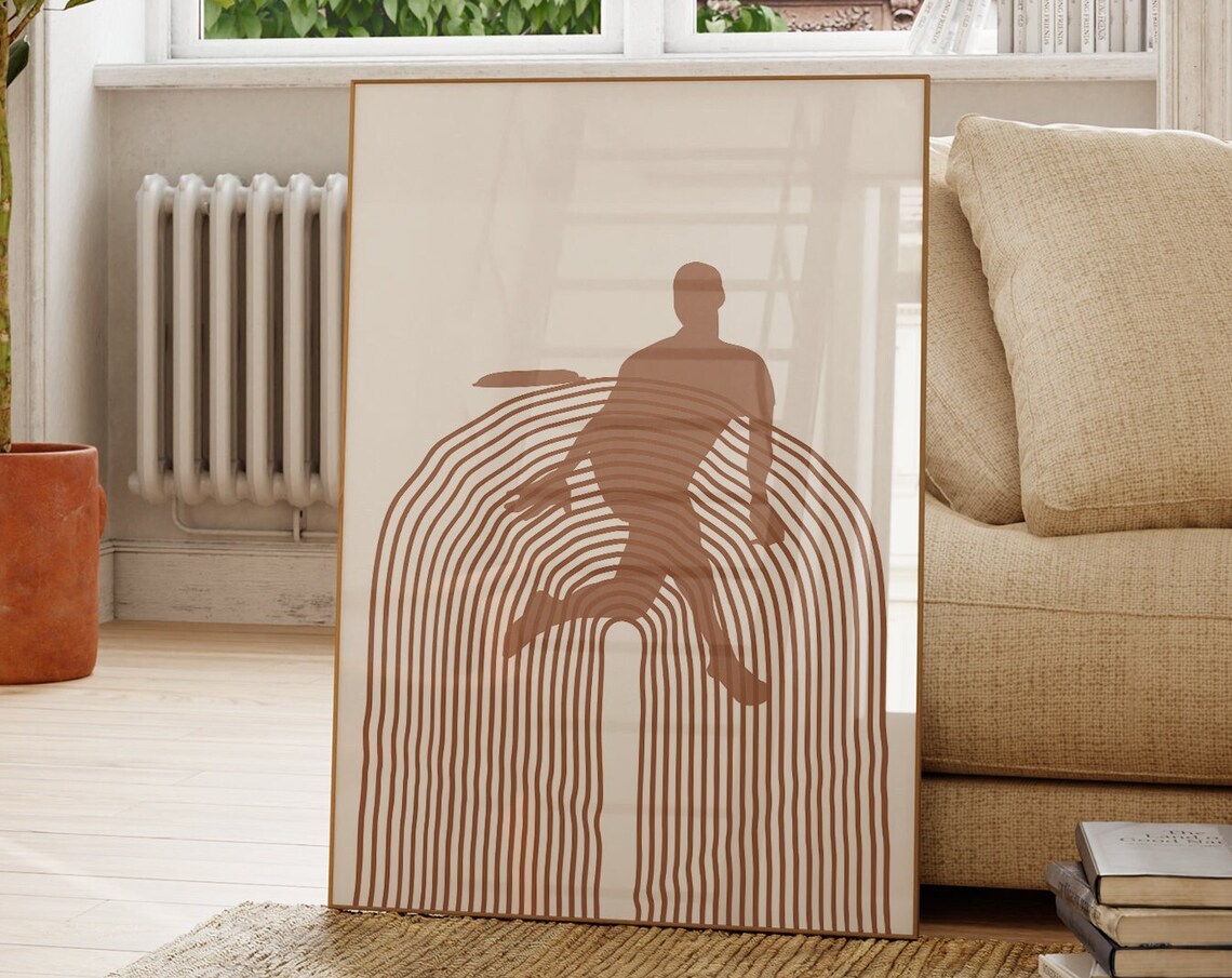 Ultimate Frisbee Player Silhouette Terracotta Rainbow Sports Poster