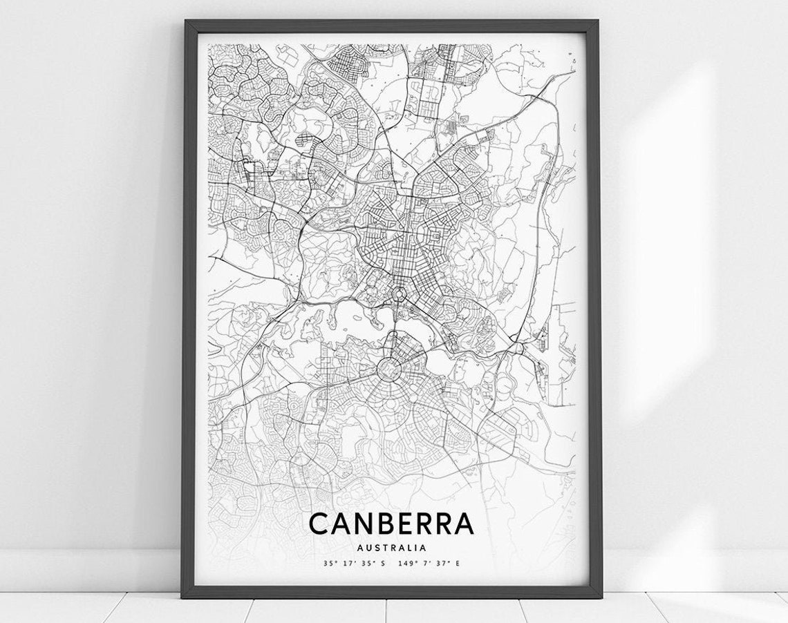 Canberra Map Print Art Poster Australia City Street Black And White Modern Wall Office Decor