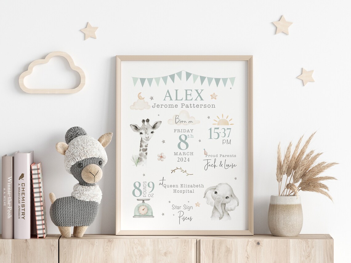 New Baby Personalized Birth Details Keepsake Print - Image 2