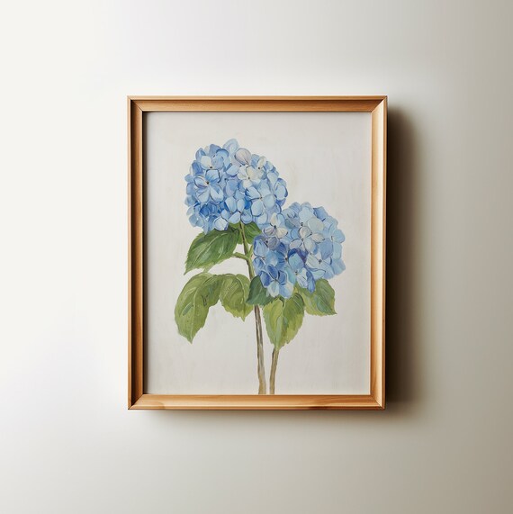 Blue Hydrangea Watercolor Floral Botanical Nursery Art Poster