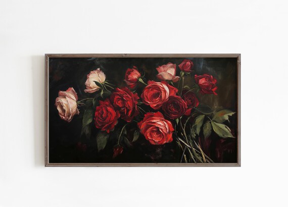Floral Frame Tv Art Valentines Day Textured Red Roses Artwork For The Frame Tv Moody Painting