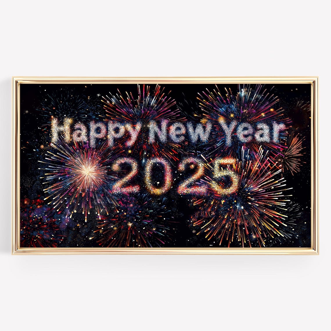 Happy New Year 2025 Fireworks Night Sky Festive Celebration Wall Art