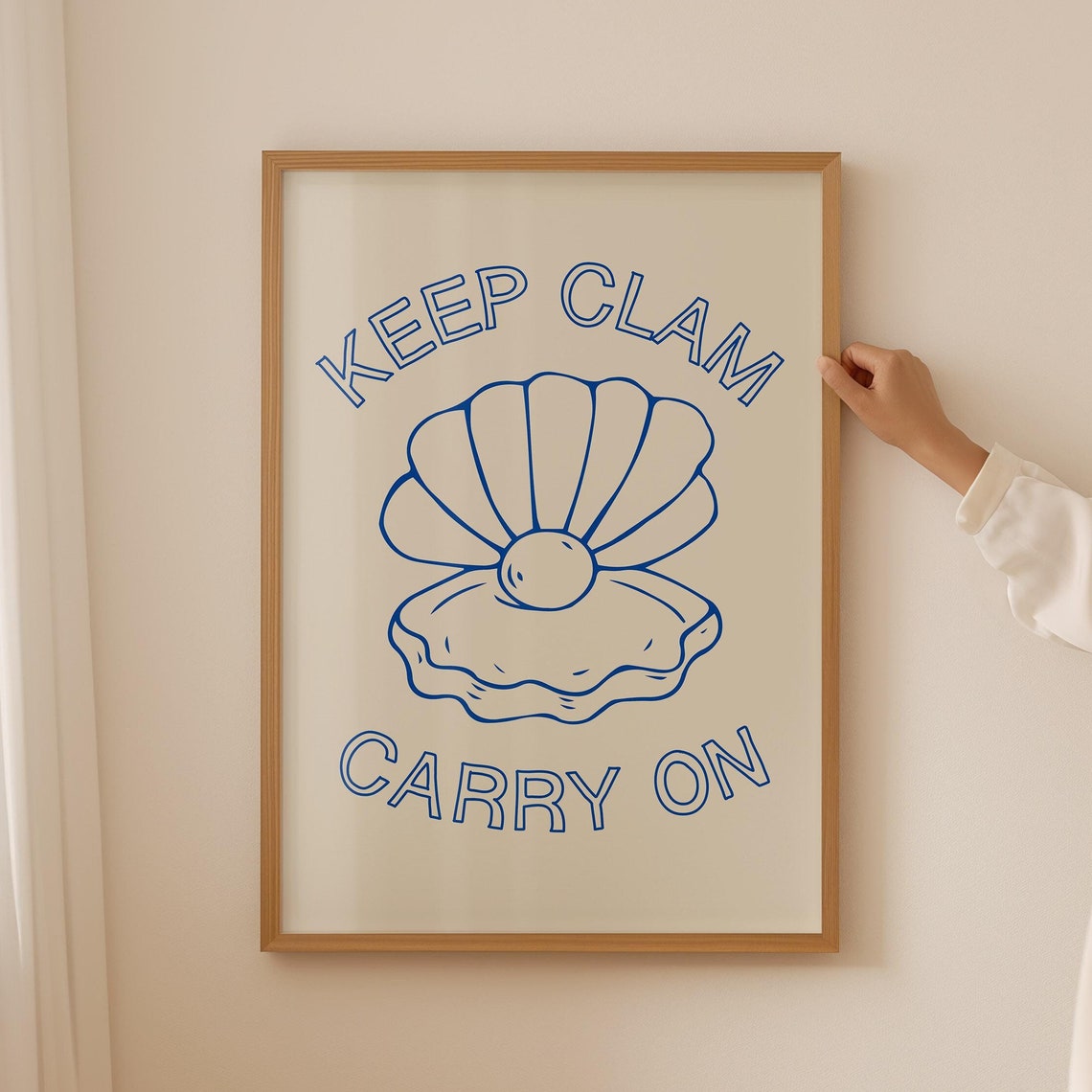 Keep Clam Carry On Funny Seafood Poster Blue Oyster Shell Wall Decor - Image 2