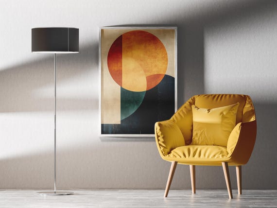 Abstract Sun And Moon Art Print Midcentury Modern Geometric Wall Decor