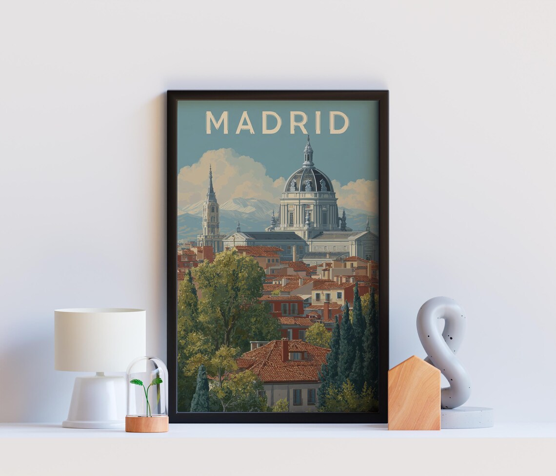 Madrid Spain Royal Palace Rooftops Vintage City Travel Poster