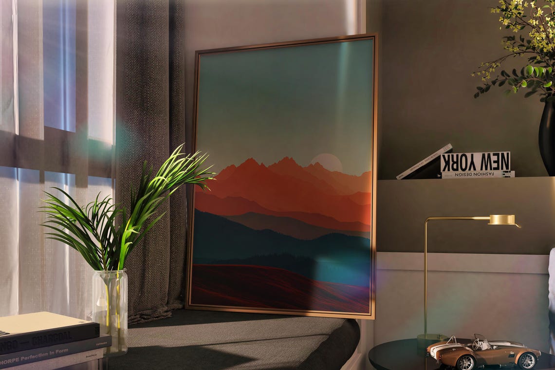 Minimalist Mountain Sunset Gradient Abstract Modern Landscape Poster
