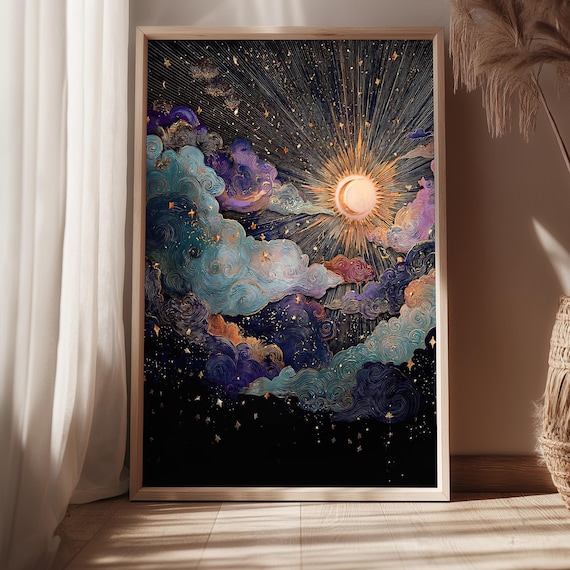 Sun and Moon Celestial Balance Mystical Cosmic Night Sky Poster