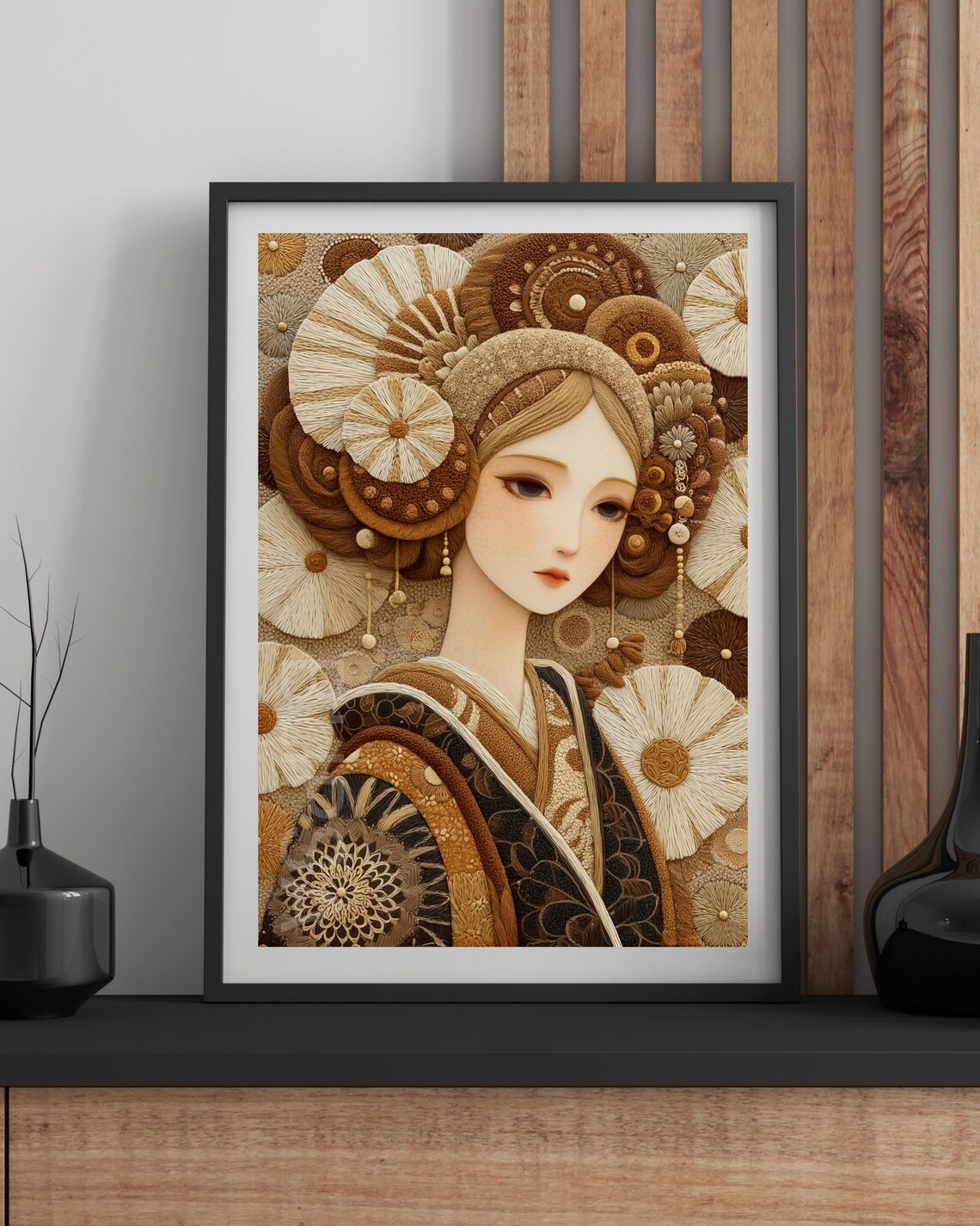 Textured Woman Art Embroidered Style Portrait Wall Decor A1a5 Sizes