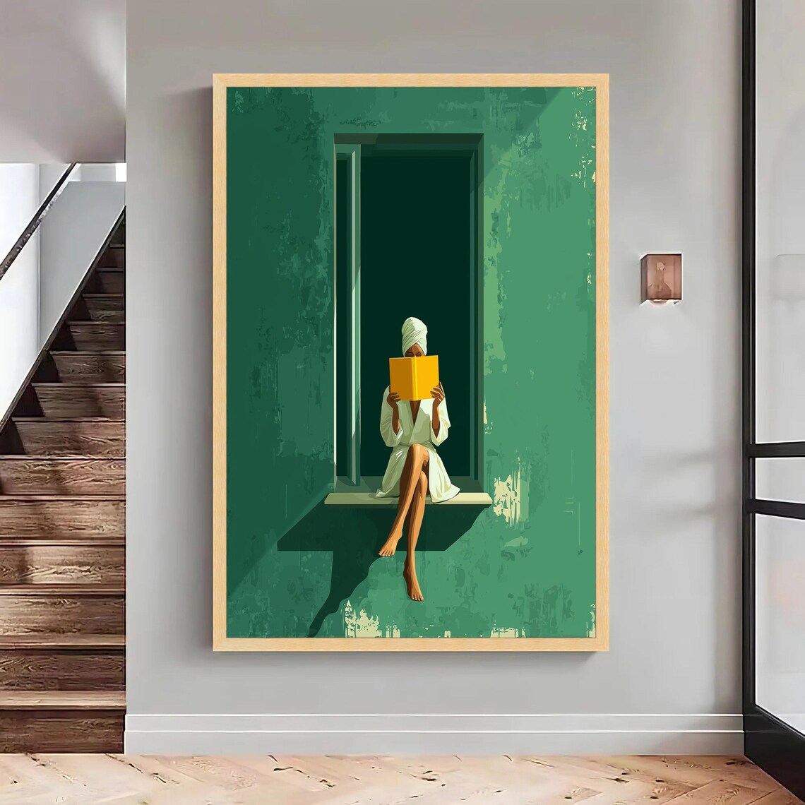 Relaxing Morning Reading Woman With Book Wall Art Cozy Home Decor Minimalist Large Statement Piece