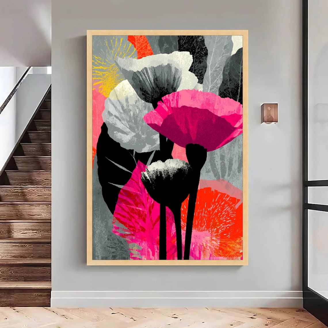 Abstract Pink Poppy Flower Blossoms Bold Pop Art Floral Style Poster