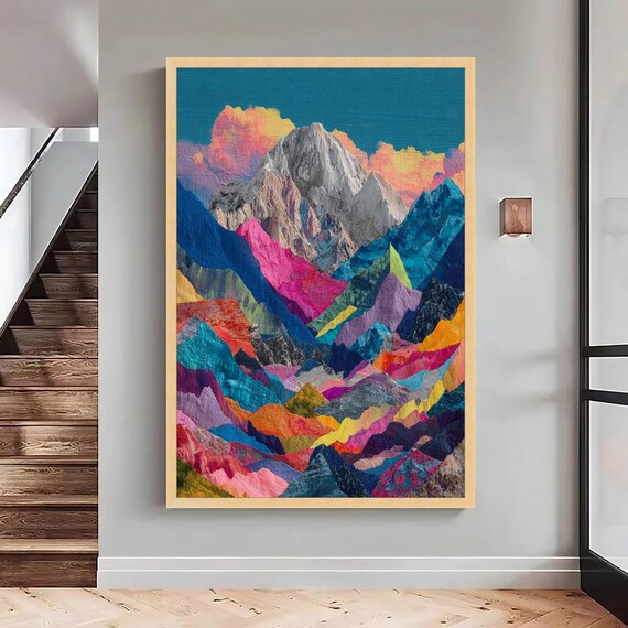 Vibrant Rainbow Mountain Landscape Colorful Abstract Nature Poster