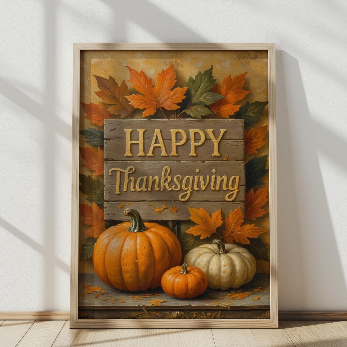 Happy Thanksgiving Autumn Pumpkins and Sunflowers Poster