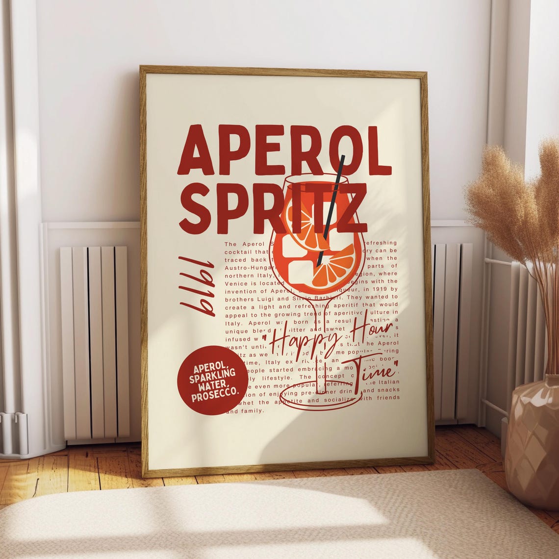 Aperol Spritz Italian Cocktail Happy Hour Retro Bar Art Poster