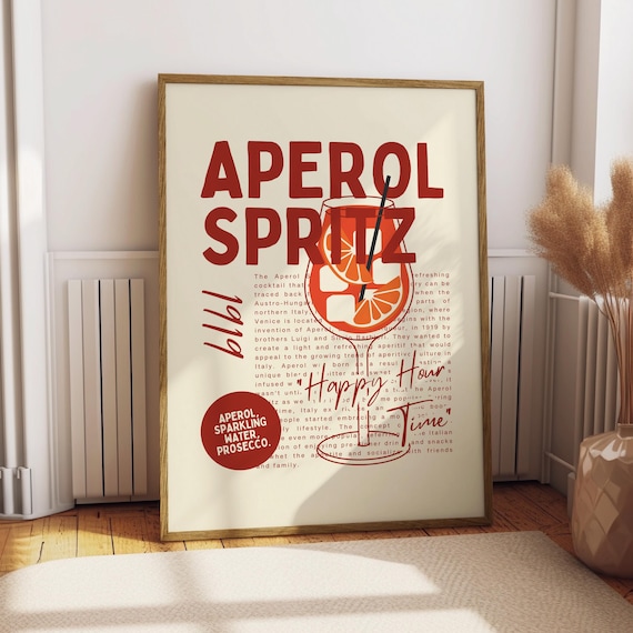Aperol Spritz Italian Cocktail Happy Hour Retro Bar Art Poster