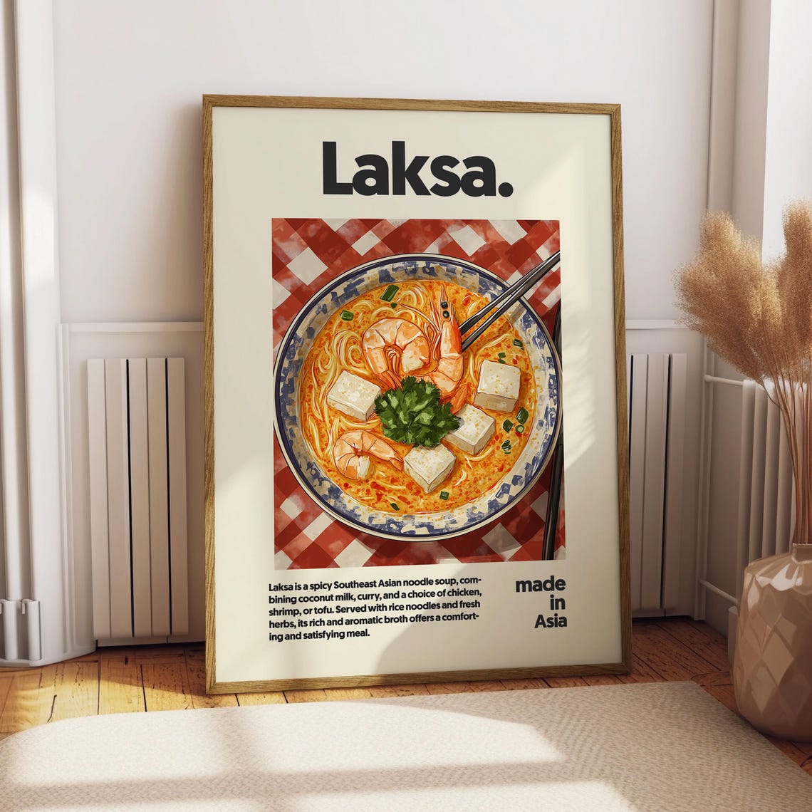 Laksa Southeast Asian Spicy Noodle Soup Food Illustration Poster