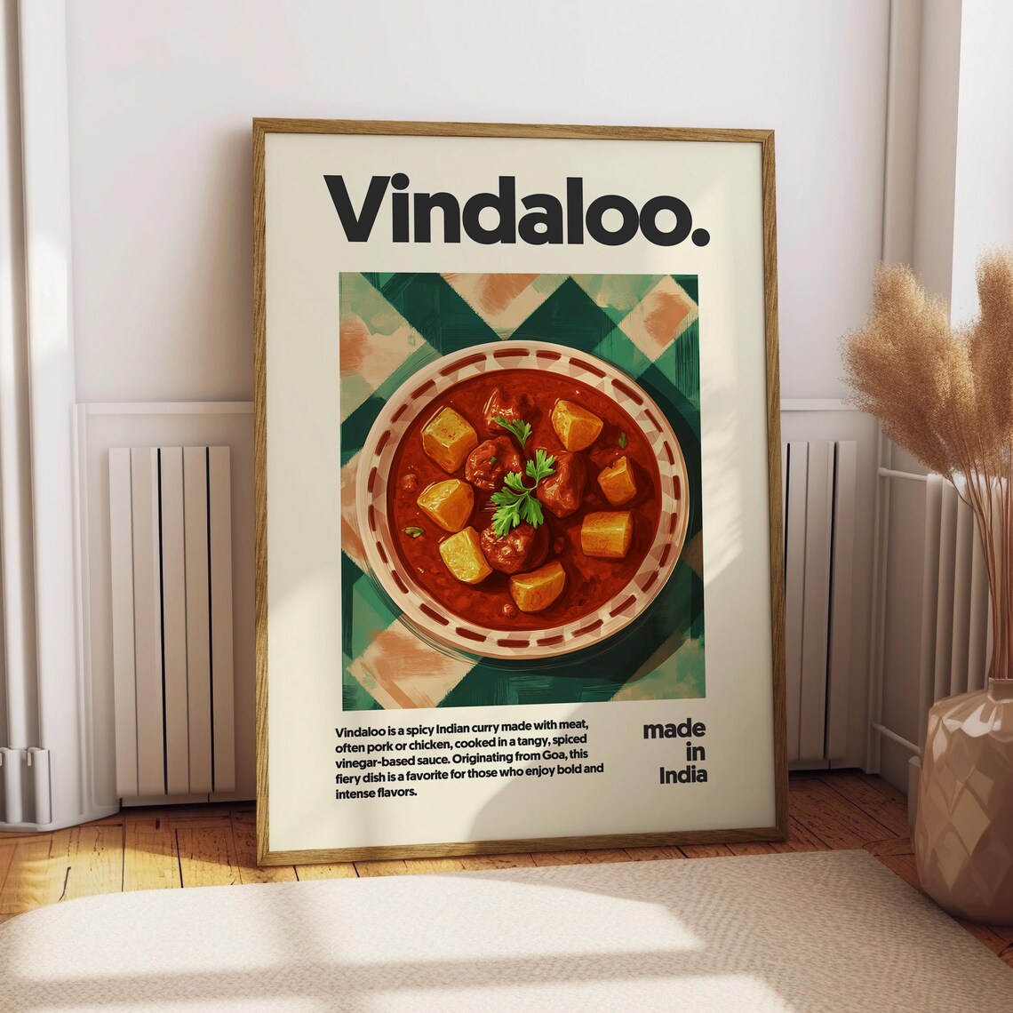 Vindaloo Spicy Indian Curry Kitchen Poster Goan Meat Curry Illustration Art