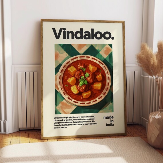 Vindaloo Spicy Indian Curry Kitchen Poster Goan Meat Curry Illustration Art