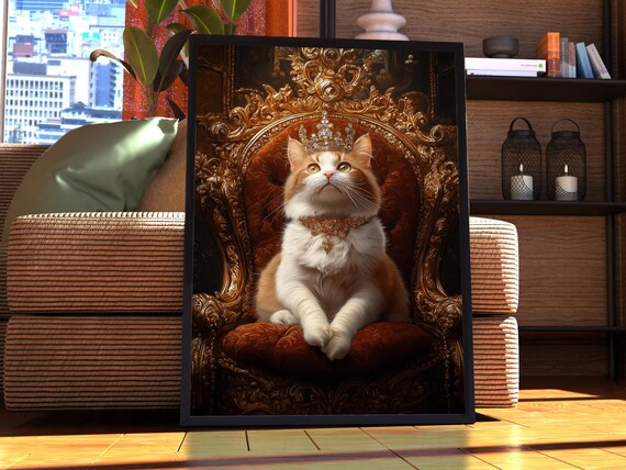Ginger Cat Royal Portrait Crown Throne Regal Cat Lover Poster