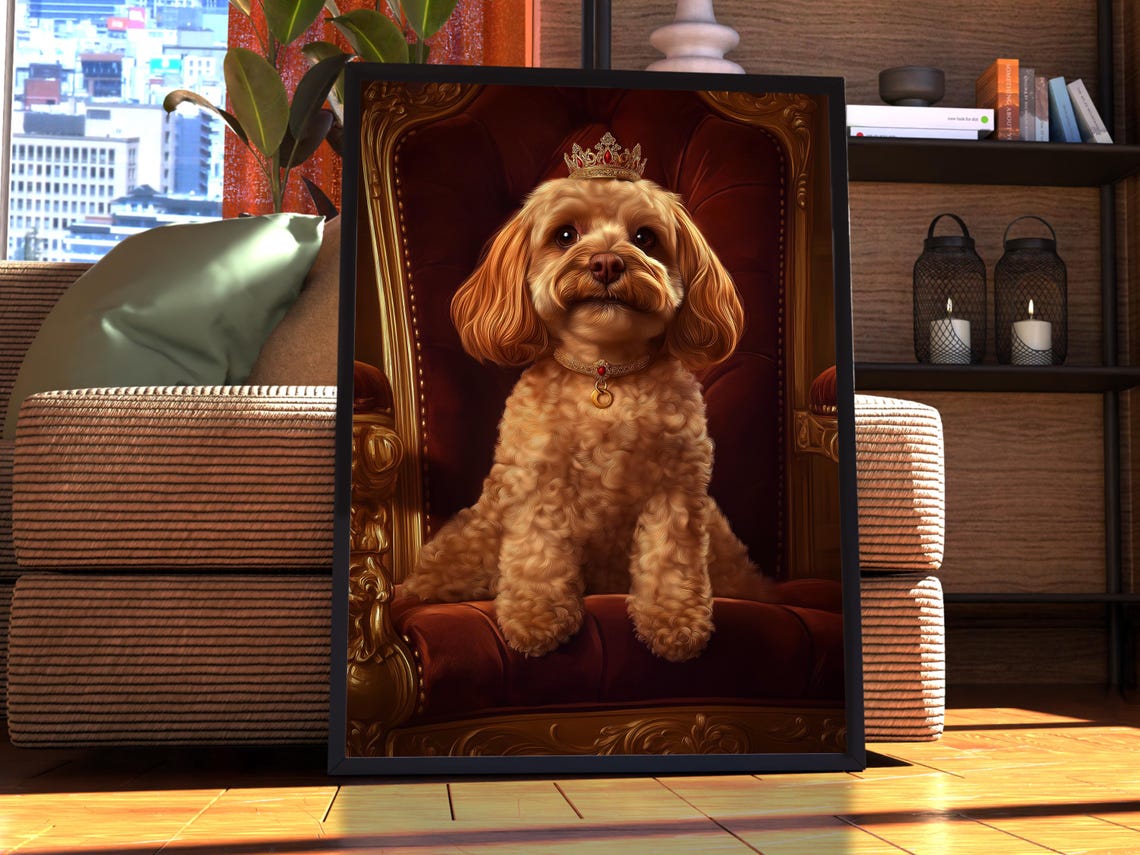 Royal Crown Dog Portrait On Throne Funny Regal Puppy Lover Gift Poster