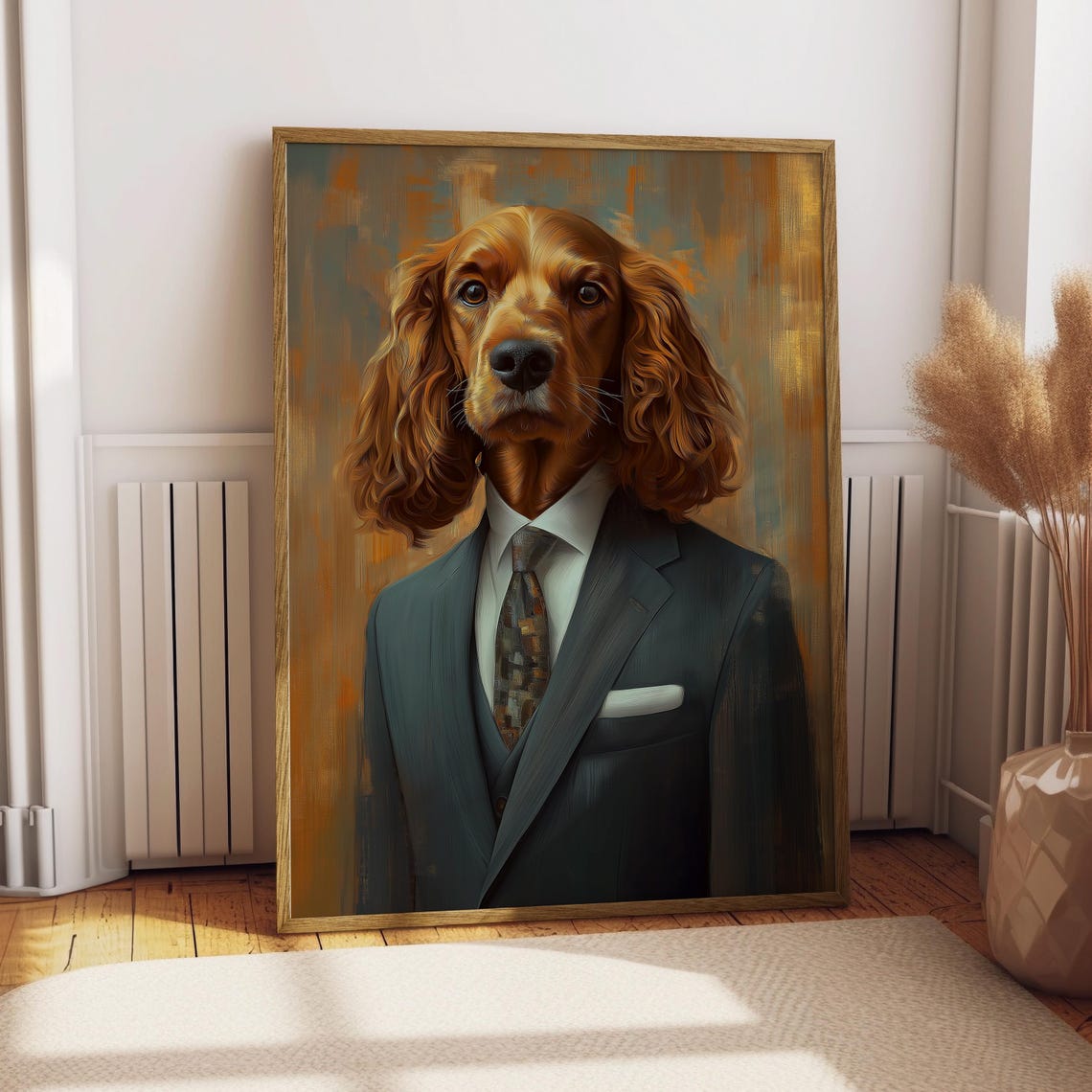 Cocker Spaniel in Gray Suit Dignified Pet Portrait Funny Dog Poster