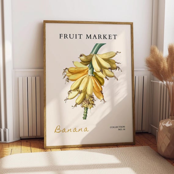Banana Fruit Market Poster Food Kitchen Decor Print Illustration Gift For Lover Wall Art