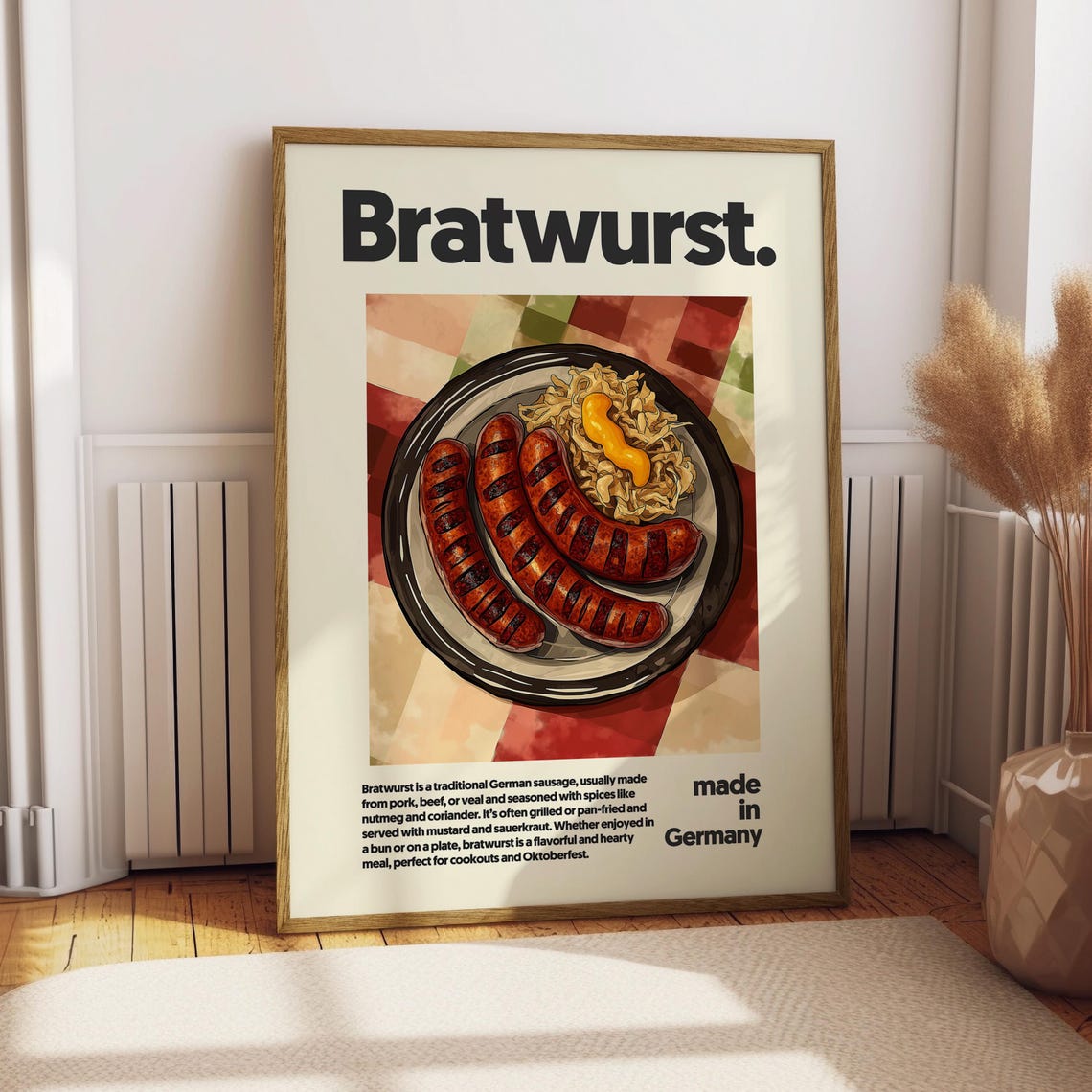 Bratwurst German Sausage Food Art Sauerkraut Kitchen Dish Poster