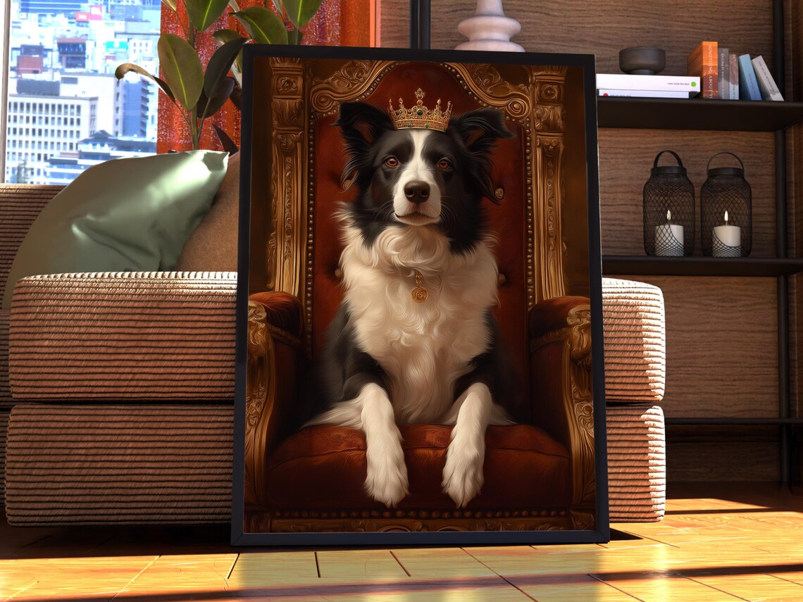 Border Collie Royal Portrait Dog Poster, Custom Art