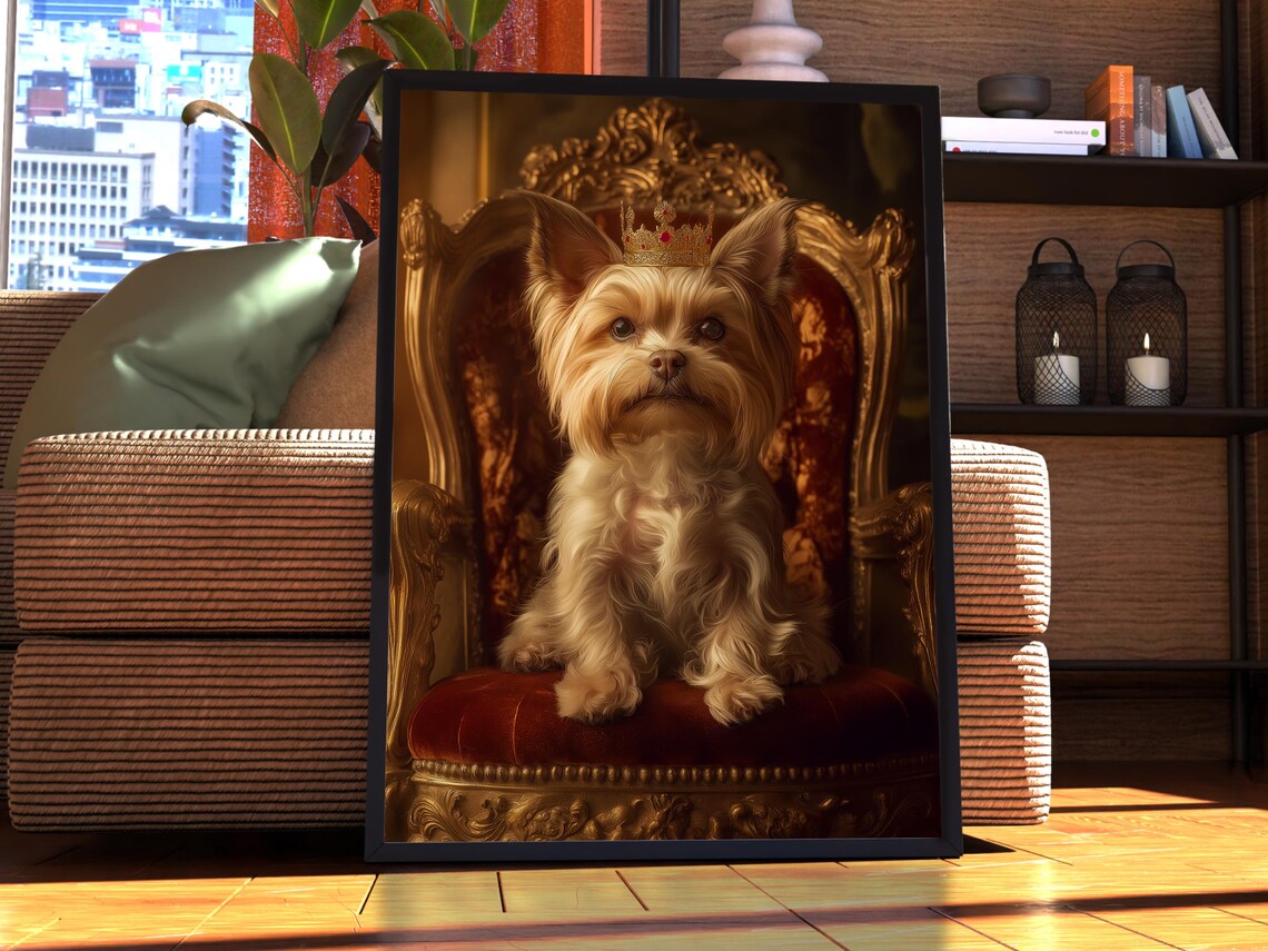Morkie Royal Portrait Puppy Crown Velvet Throne Adorable Pet Poster