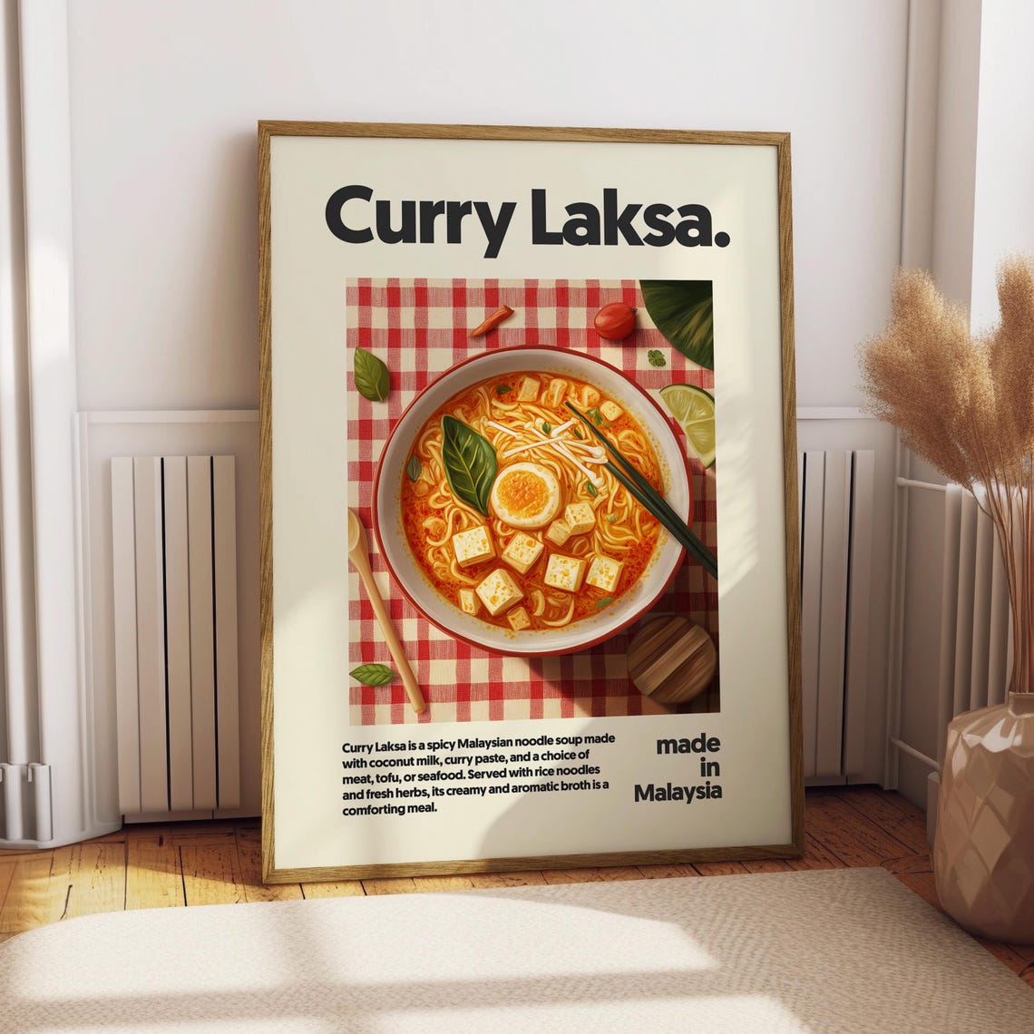 Curry Laksa Malaysian Spicy Noodle Soup Food Poster Kitchen Decor Art