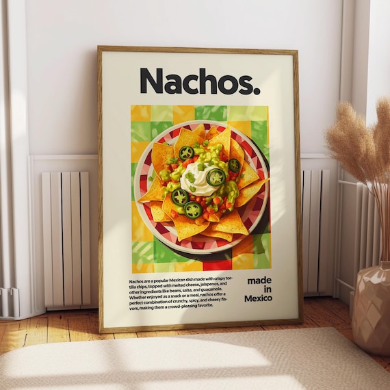 Nachos Made in Mexico Colorful Kitchen Food Illustration Poster