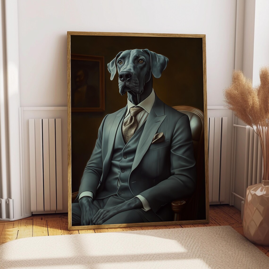 Blue Great Dane in Suit Royal Dog Portrait Gentleman Art Poster