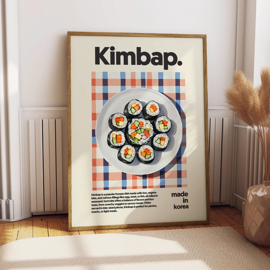 Kimbap Korean Seaweed Rice Rolls Food Illustration Kitchen Poster